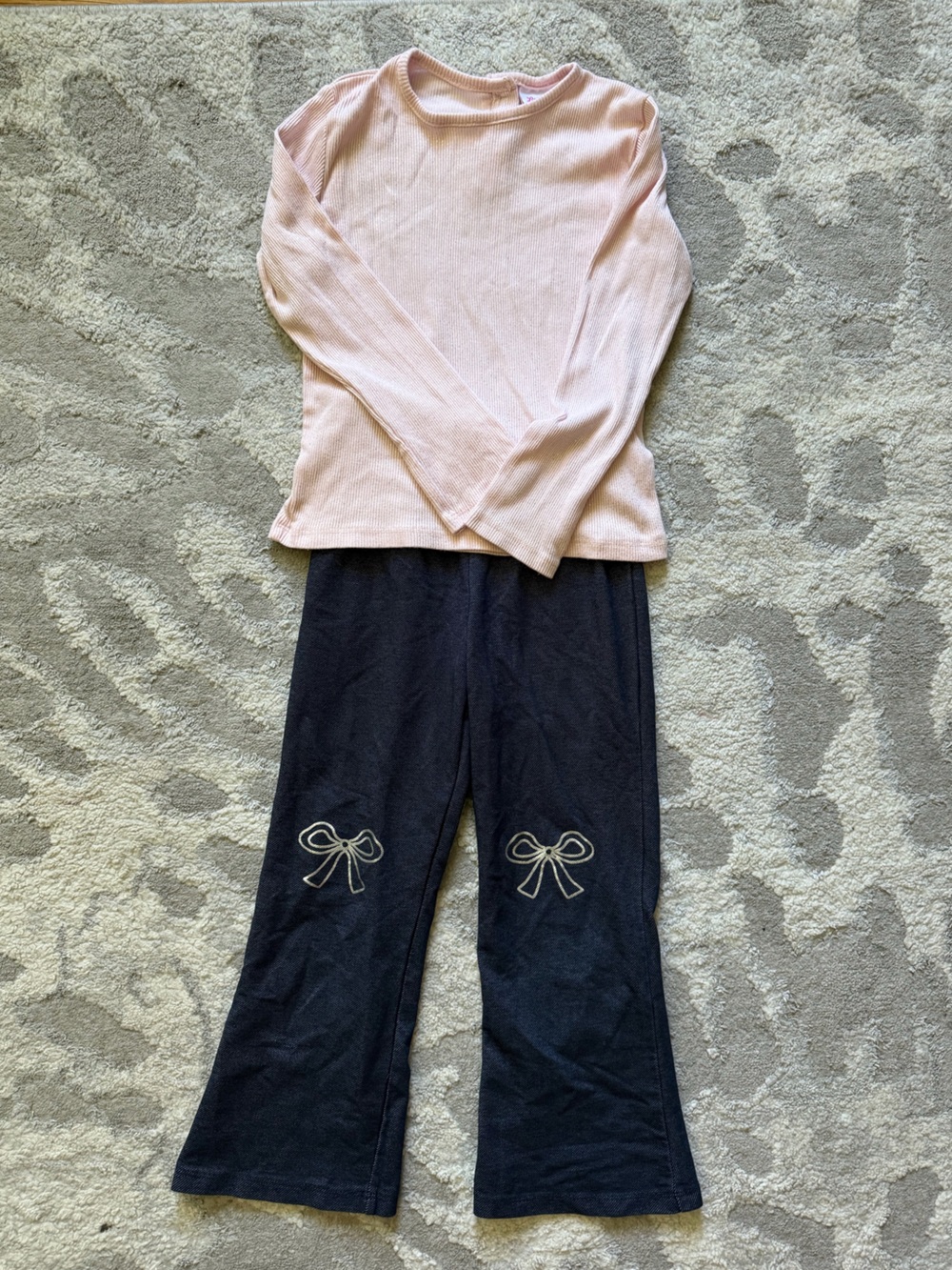 Little Lass Pink Top and Dark Blue Leggings with Bow Details